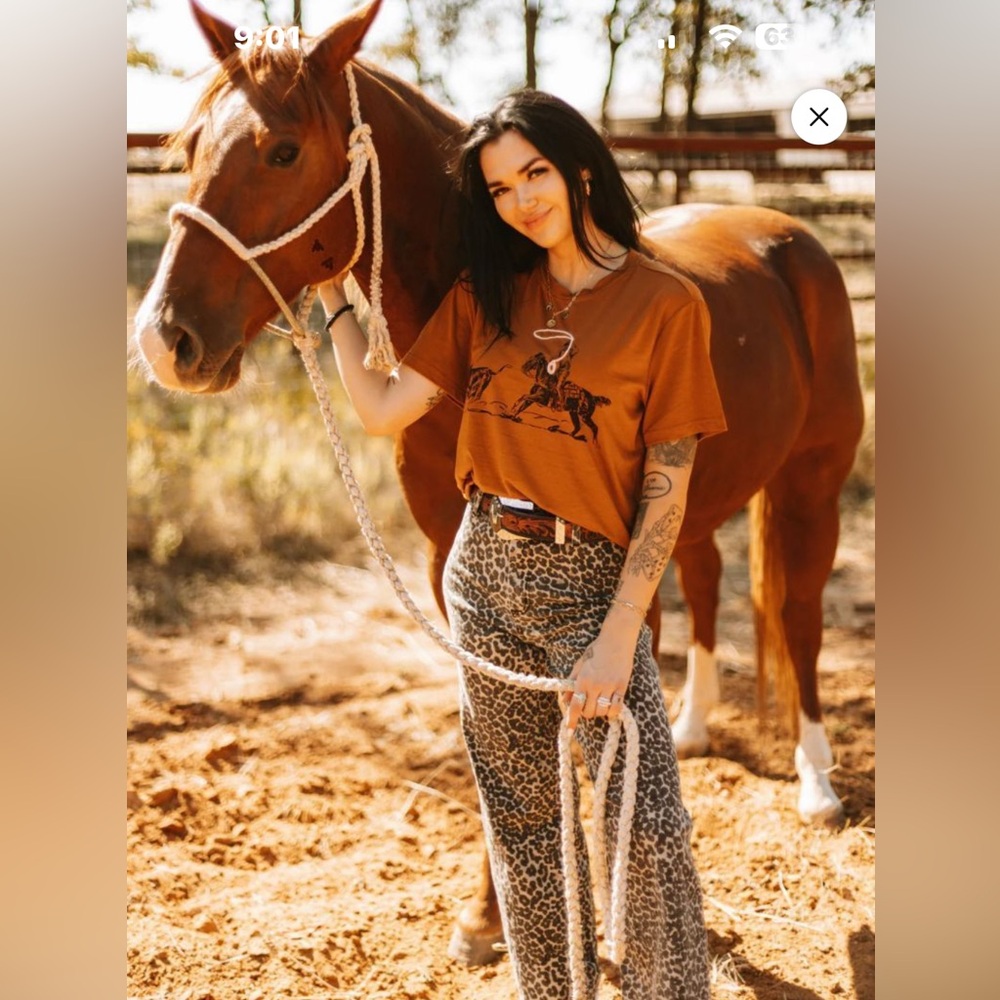 Ridin N Romping Rust Graphic Tee with Western Print